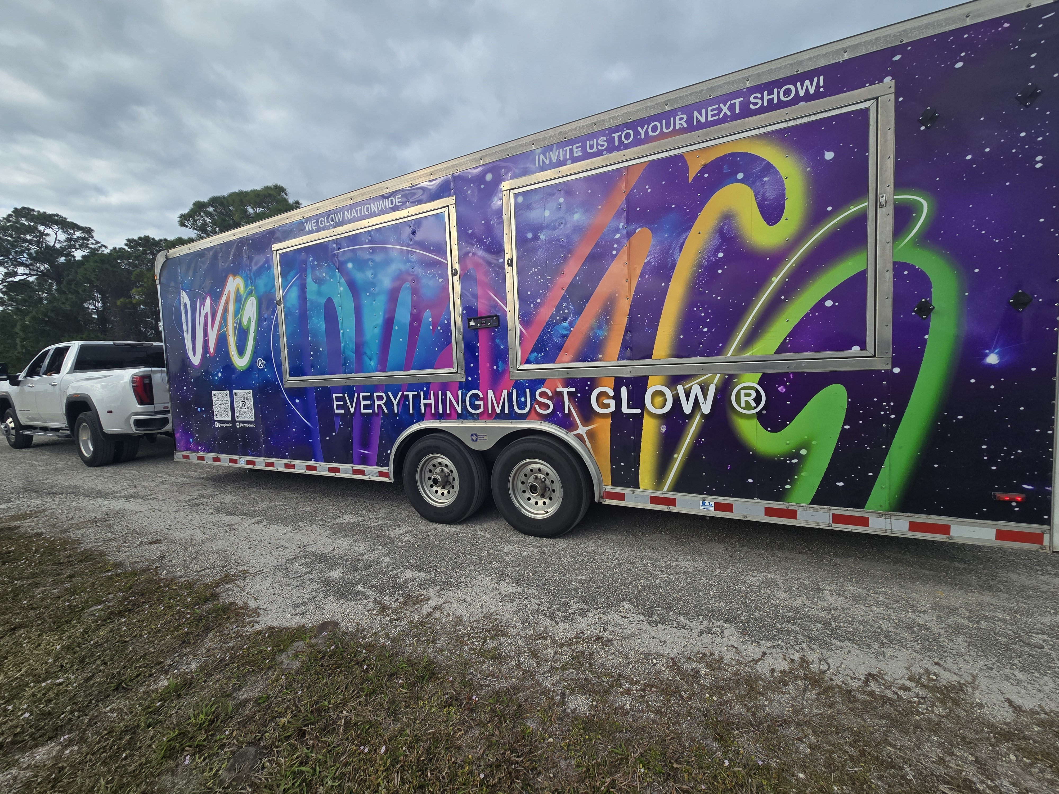 The Everything Must Glow trailer parked and ready for the next event