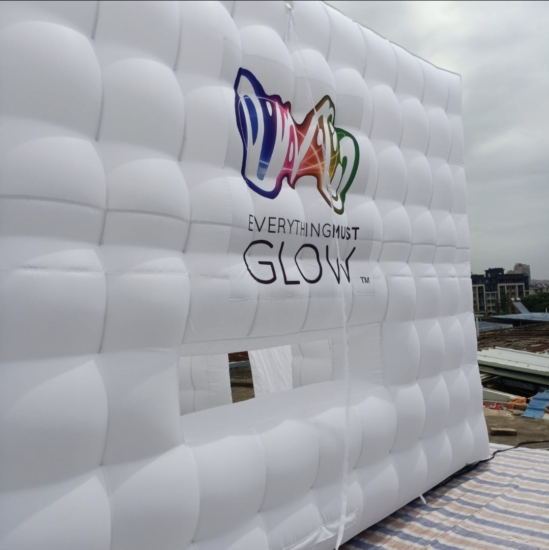 Our branded Everything Must Glow inflatable cube — taking the brand to the next level